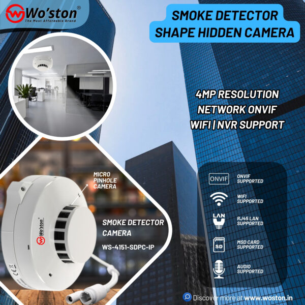 Wo'ston 4MP Smoke Detector Pinhole Hidden Network, Onvif, Wifi, SD Card, LAN, Audio Supported Camera, WS-4151-SDPC-IP - Image 3