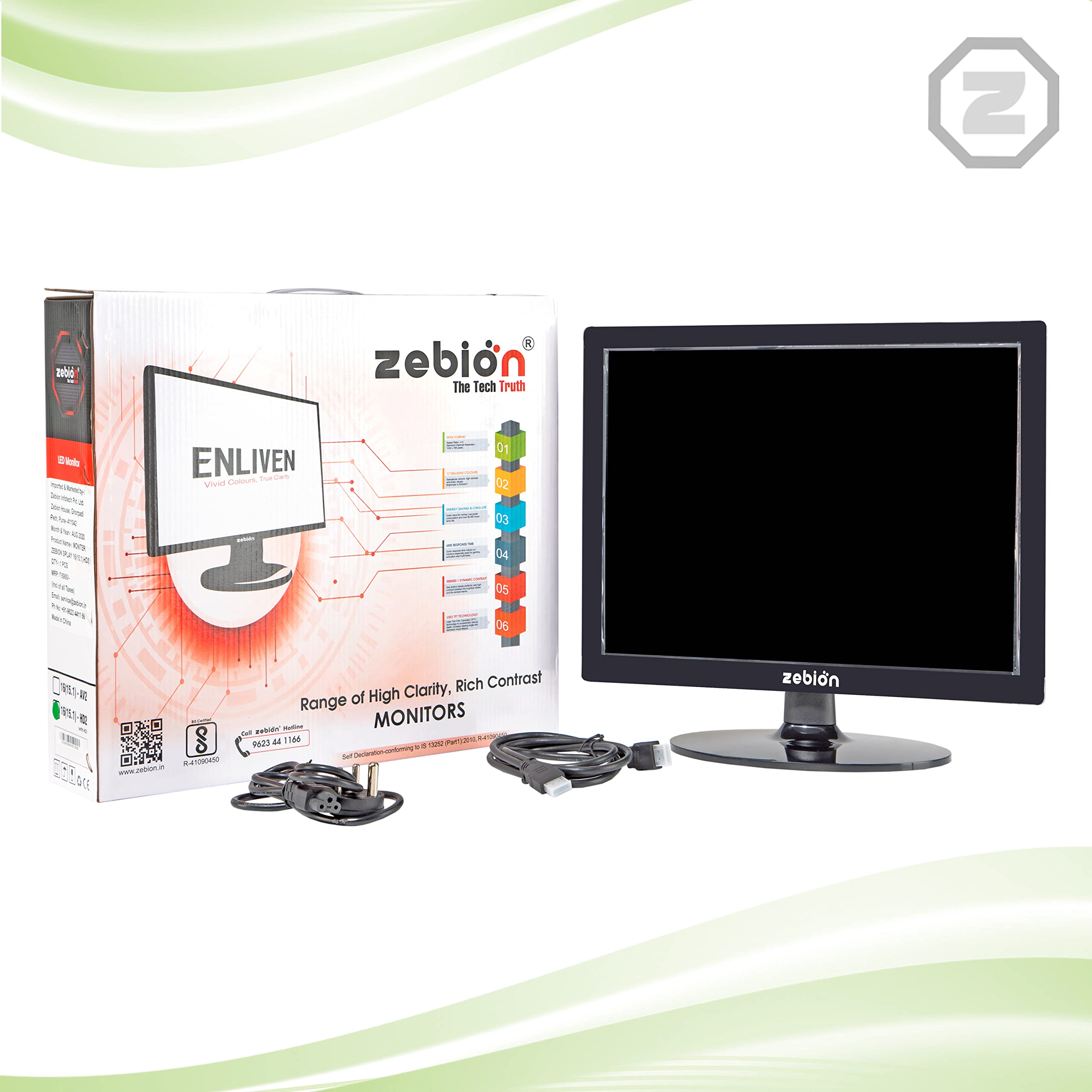 Zebion 15.1inch (38.10cm) LED Monitor with Supporting HDMI & VGA Input