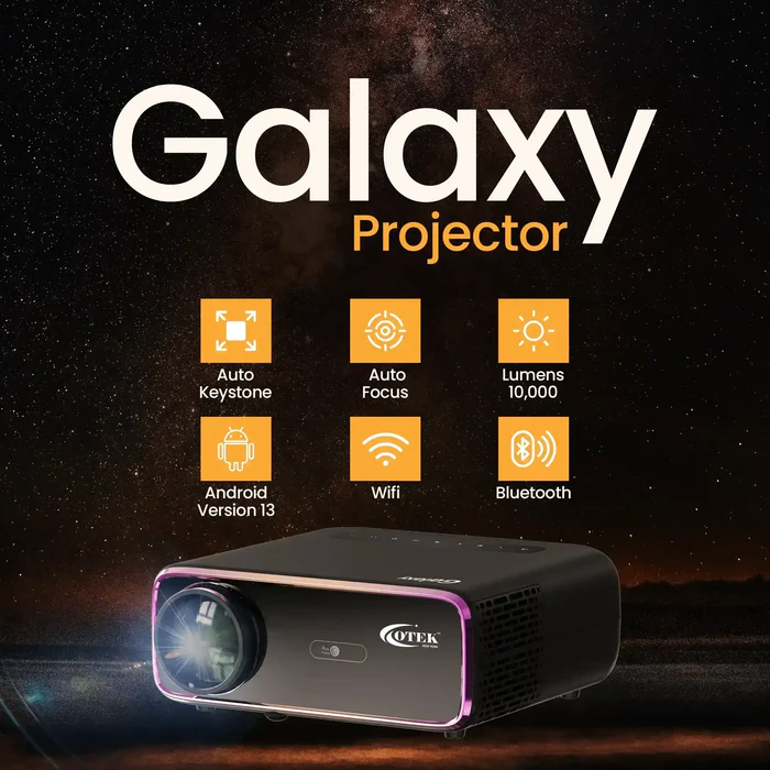 OTEK GALAXY SMART HD PROJECTOR BLACK, 720p HD, 250 ANSI Lumens, Built-in Android TV, Wi-Fi & HDMI, Compact & Stylish Design for Home & Outdoor Use - Image 5