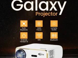 OTEK GALAXY SMART HD PROJECTOR BLACK, 720p HD, 250 ANSI Lumens, Built-in Android TV, Wi-Fi & HDMI, Compact & Stylish Design for Home & Outdoor Use