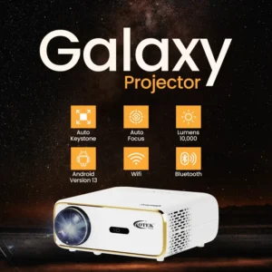 OTEK GALAXY SMART HD PROJECTOR BLACK, 720p HD, 250 ANSI Lumens, Built-in Android TV, Wi-Fi & HDMI, Compact & Stylish Design for Home & Outdoor Use
