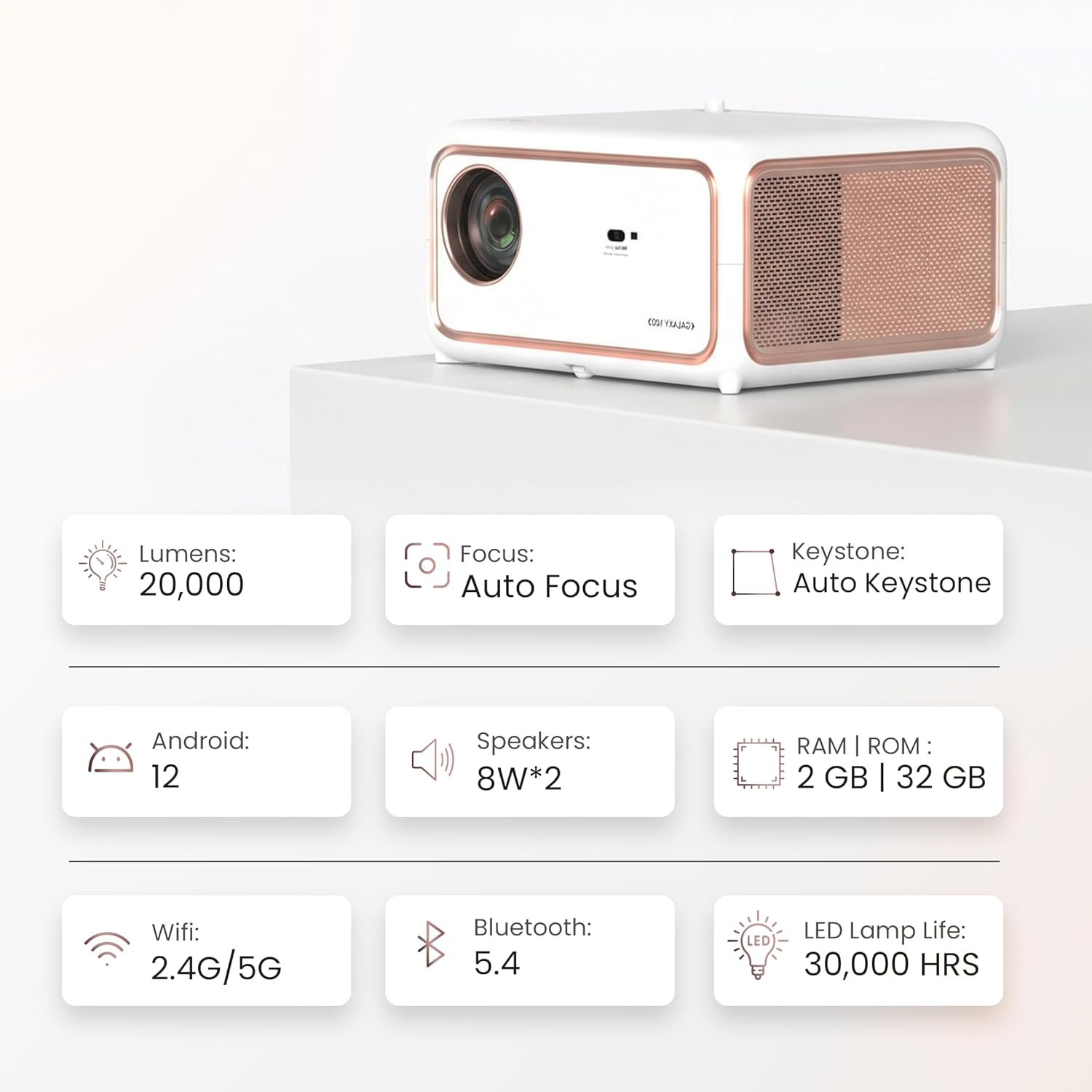 OTEK Galaxy100 Smart Projector, Inbuilt Netflix & Prime, 1080P Native, 1100 ANSI Lumens, Auto Focus & Keystone, WiFi 6 & BT 5.4, 220” Display, Dual 8W Speakers - Image 6