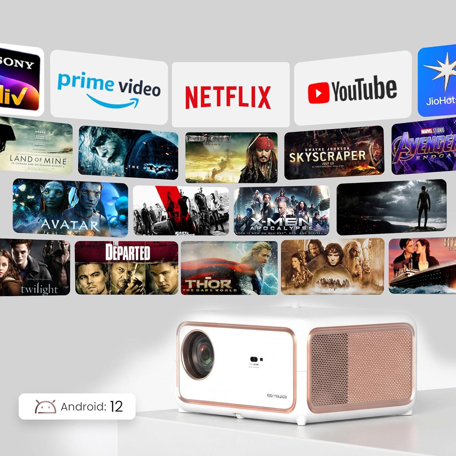 OTEK Galaxy100 Smart Projector, Inbuilt Netflix & Prime, 1080P Native, 1100 ANSI Lumens, Auto Focus & Keystone, WiFi 6 & BT 5.4, 220” Display, Dual 8W Speakers - Image 4