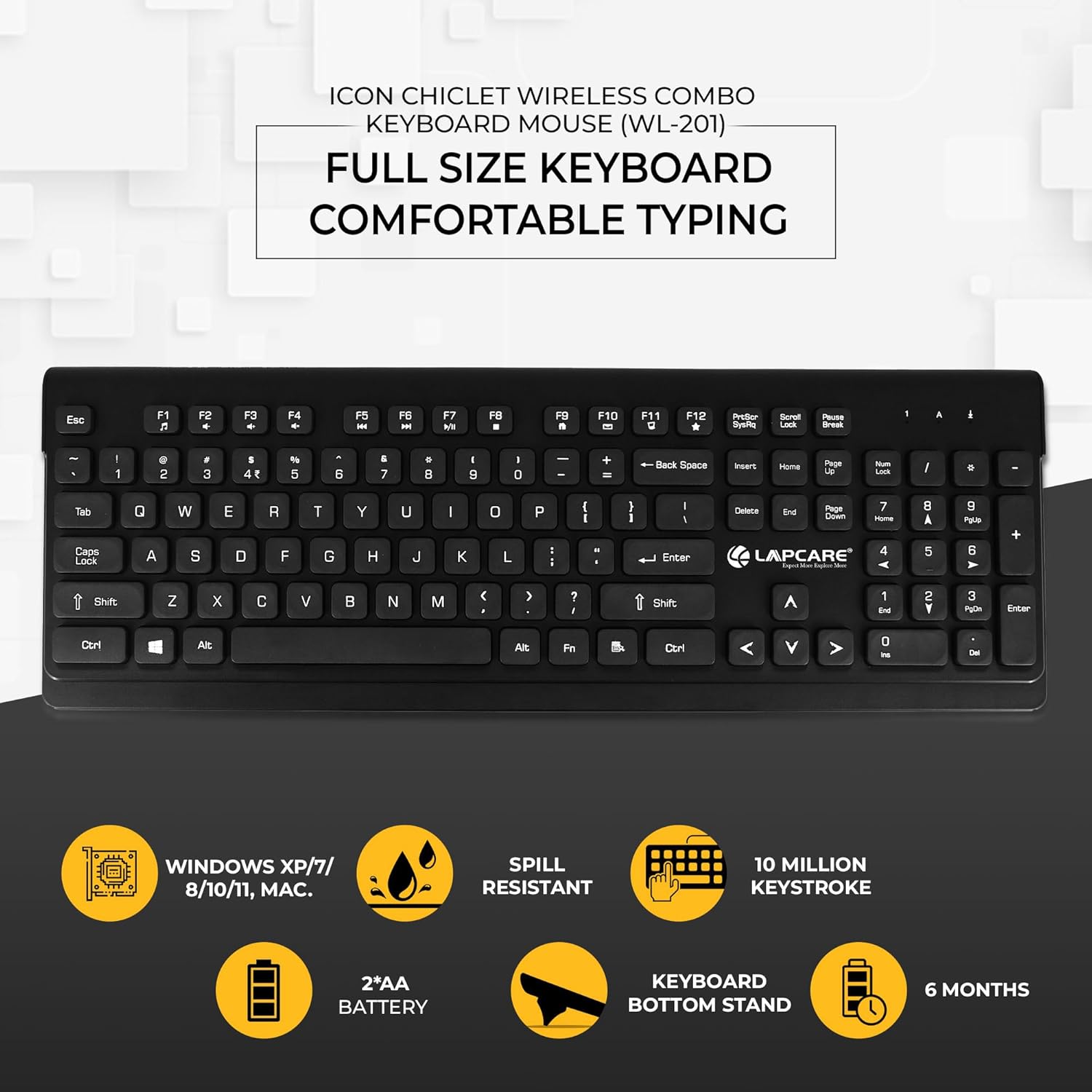 Lapcare WL-201 Wireless Keyboard & Mouse Combo | Comfortable and Reliable Wireless Productivity Combo 7 Lapcare Wireless Keyboard Mouse wl-201 1