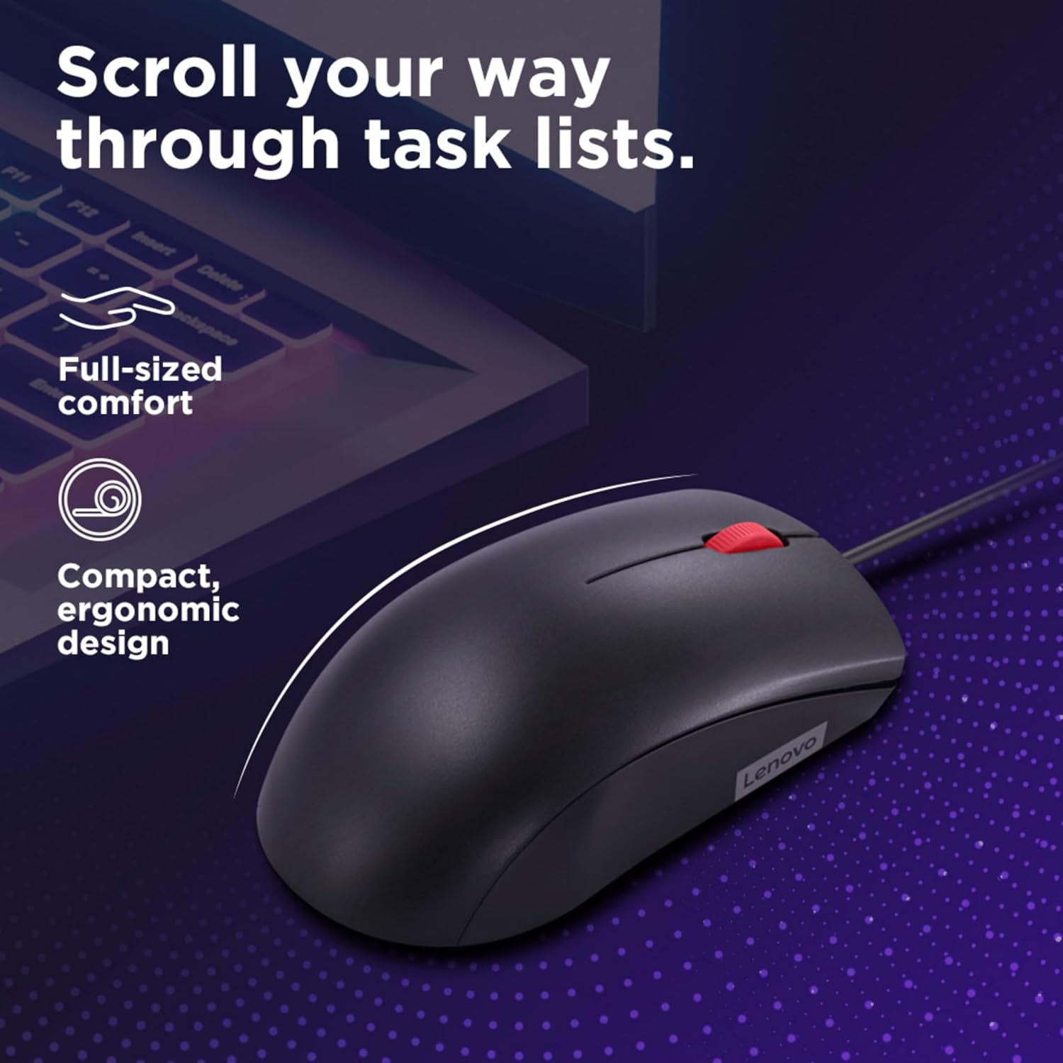 Lenovo Wired USB Optical Mouse 1600 DPI Ergonomic Plug & Play GY51L52636 4 Lenovo 120 wired usb 3