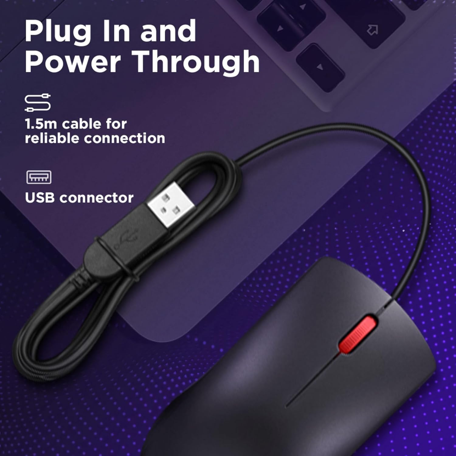Lenovo Wired USB Optical Mouse 1600 DPI Ergonomic Plug & Play GY51L52636 3 Lenovo 120 wired usb 4