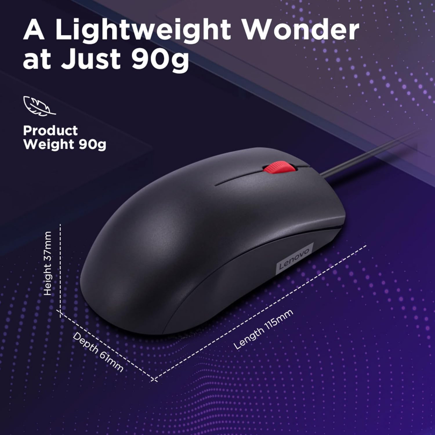Lenovo Wired USB Optical Mouse 1600 DPI Ergonomic Plug & Play GY51L52636 2 Lenovo 120 wired usb 5