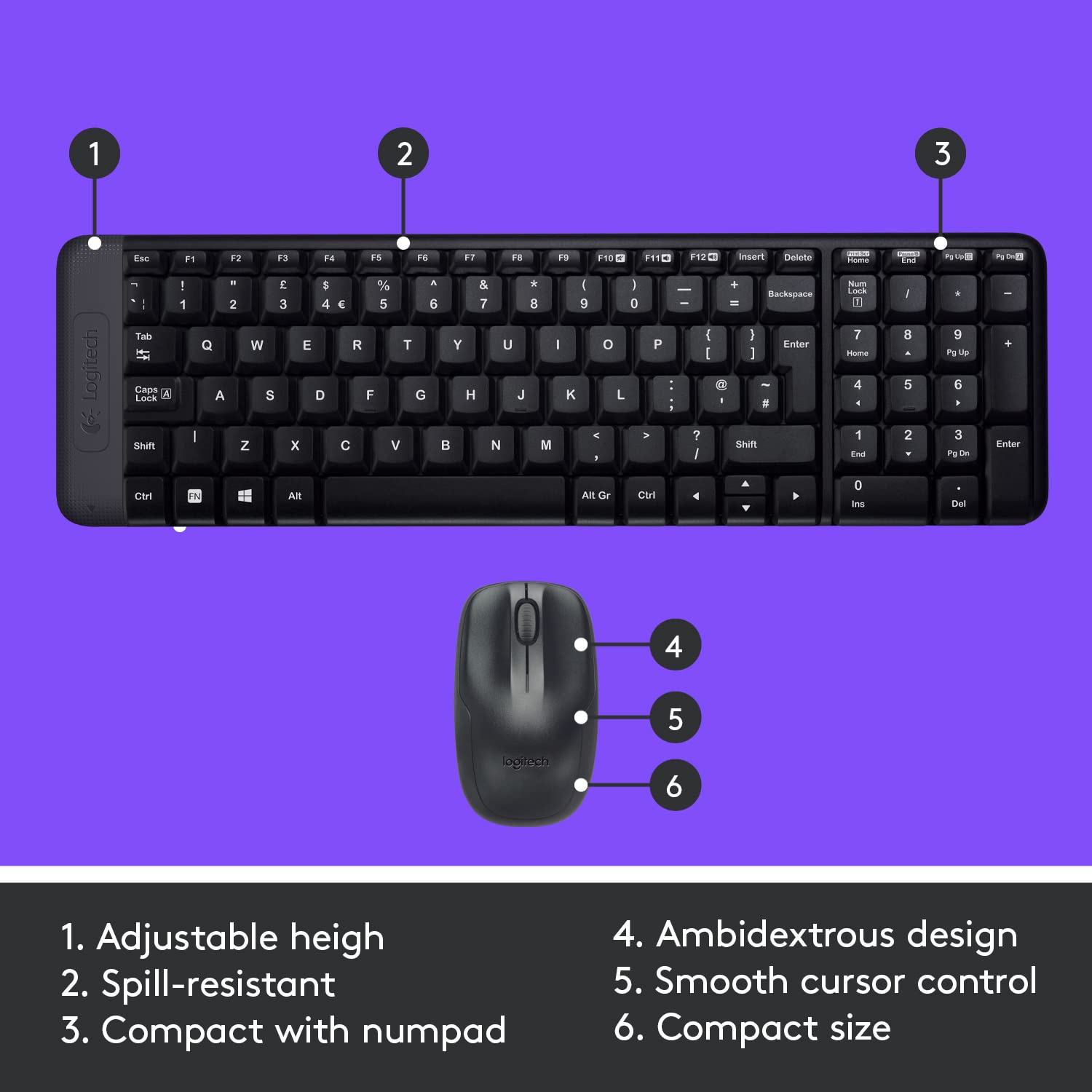 Logitech Compact Wireless Keyboard and Mouse Combo 2.4GHz USB Receiver MK220 2 Logitech Keyboard Mouse mk220 4
