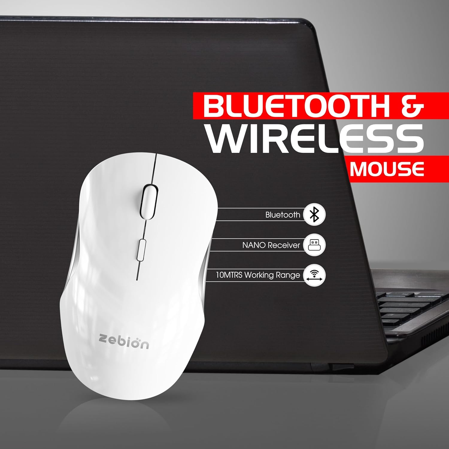 Zebion Connect-3 Rechargeable Triple Mode Wireless Mouse Bluetooth 5.3 White 4 Zebion Connect 3 wireless mouse bluetooth 4