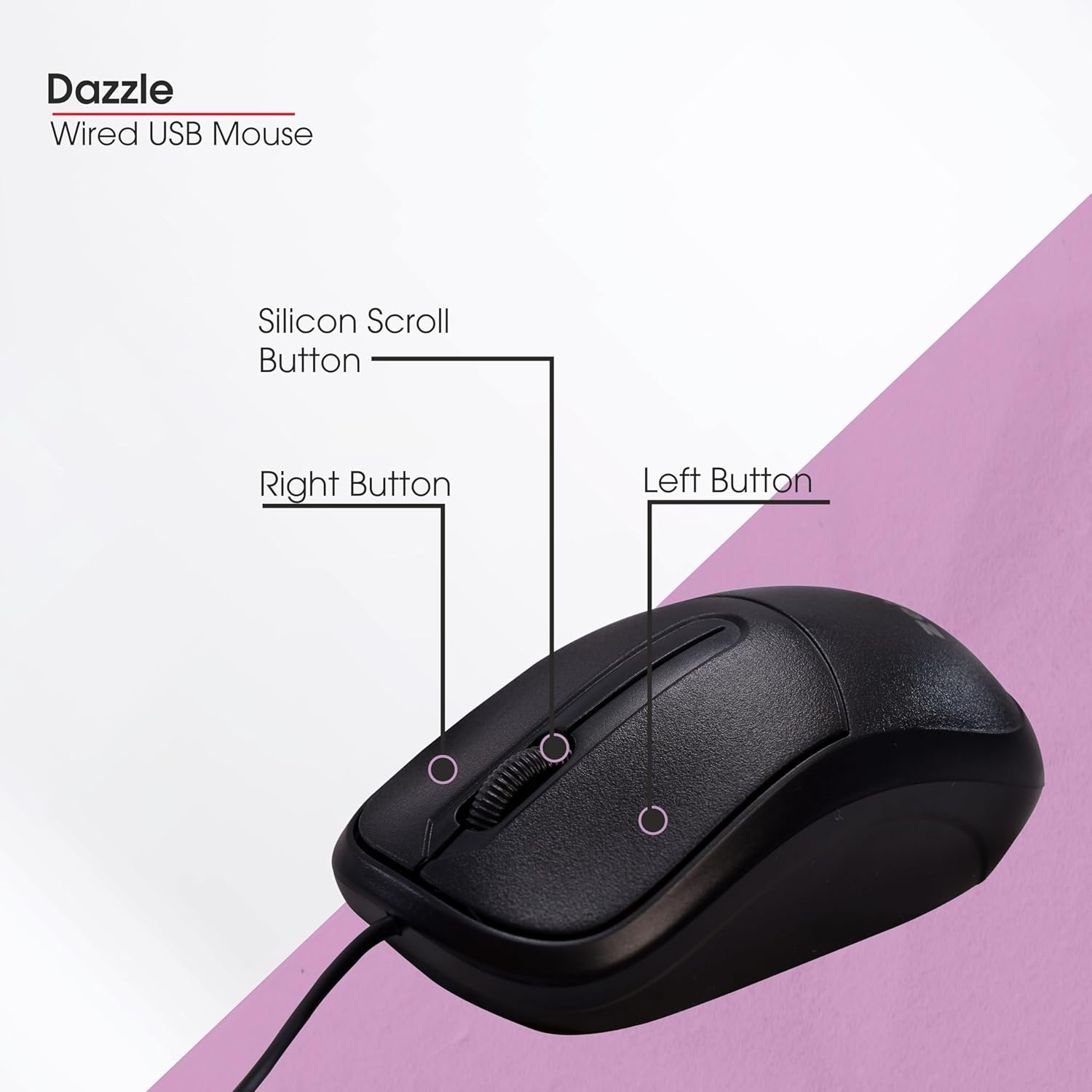 Zebion Dazzle Wired USB Optical Mouse 800 DPI Ergonomic Design 5 Zebion Dazzle USB Mouse 1