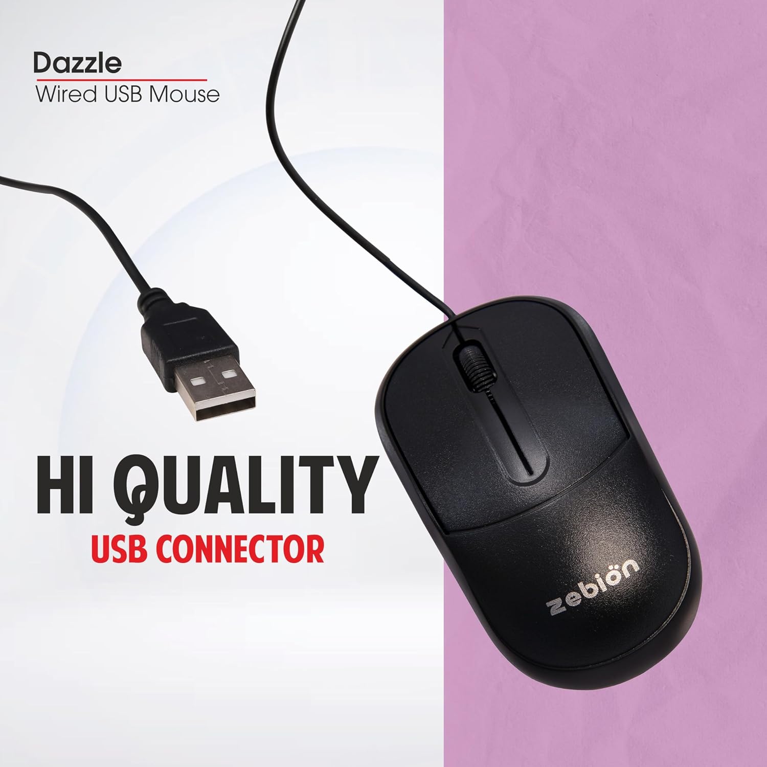 Zebion Dazzle Wired USB Optical Mouse 800 DPI Ergonomic Design 2 Zebion Dazzle USB Mouse 6