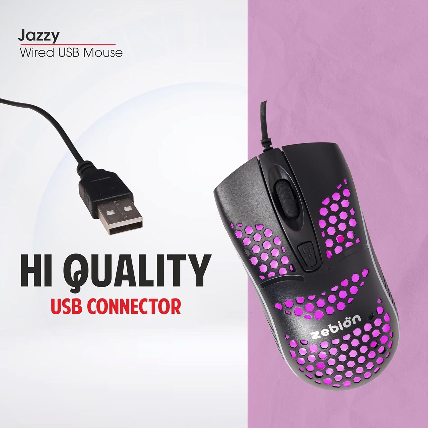 Zebion Jazzy RGB Wired Gaming Mouse Adjustable DPI Honeycomb Design 7 Zebion Jazzy Wired Gaming RGB 1
