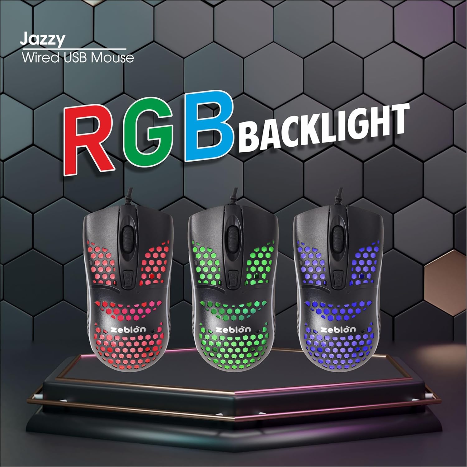 Zebion Jazzy RGB Wired Gaming Mouse Adjustable DPI Honeycomb Design 4 Zebion Jazzy Wired Gaming RGB 4