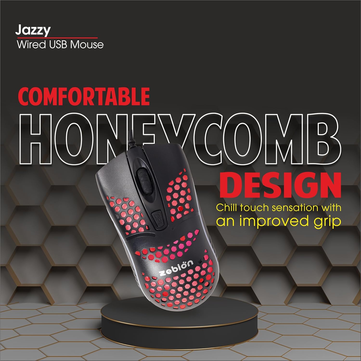 Zebion Jazzy RGB Wired Gaming Mouse Adjustable DPI Honeycomb Design 3 Zebion Jazzy Wired Gaming RGB 5