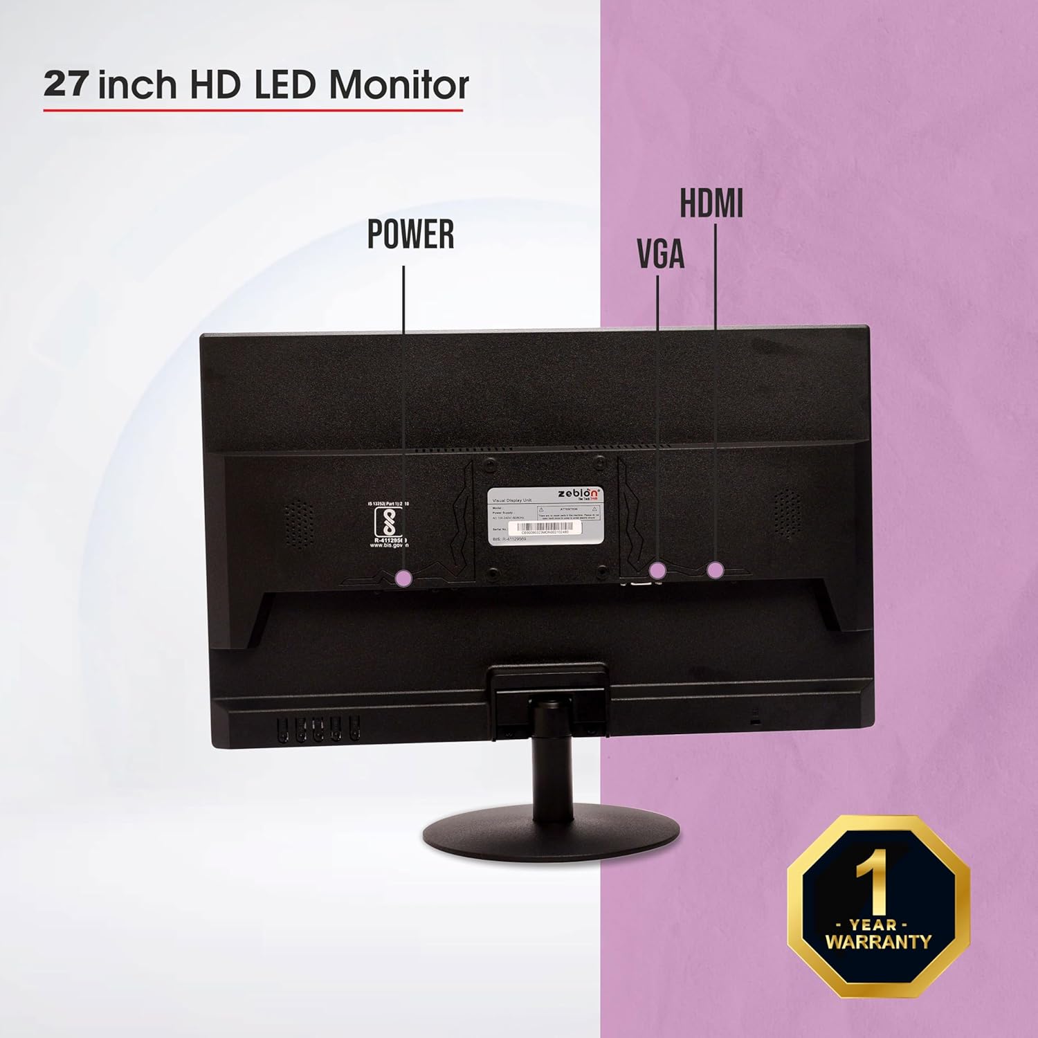 Zebion 27HD1 27 Inch Full HD LED Monitor HDMI VGA Slim Design 3 Zebion Monitor 27 Inch HD LED Monitor 3