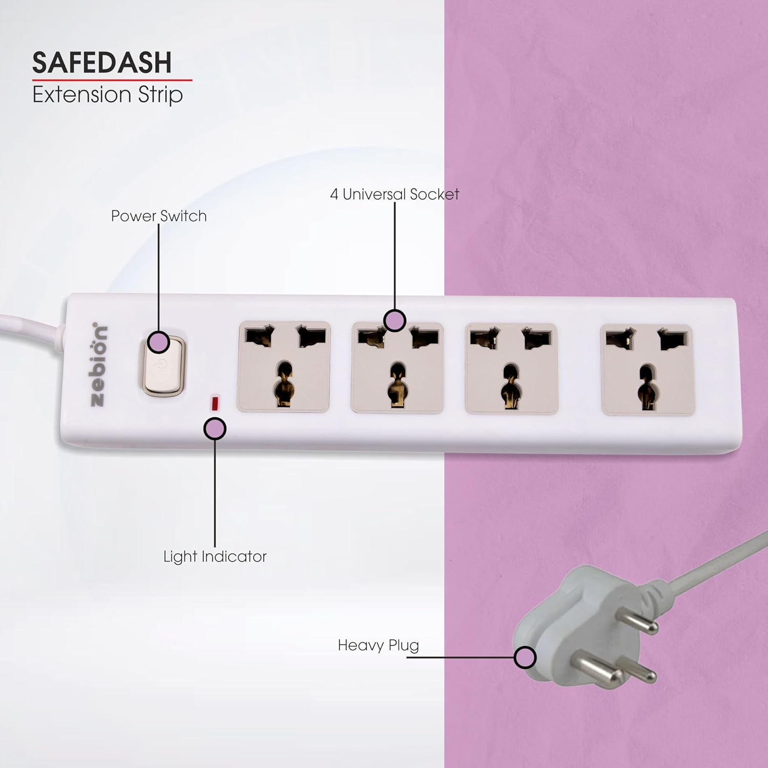 Zebion Safedash Extension Board 4 Universal Sockets 2 Meter Cable 10A White 6 Zebion Safedash Extension Board 1