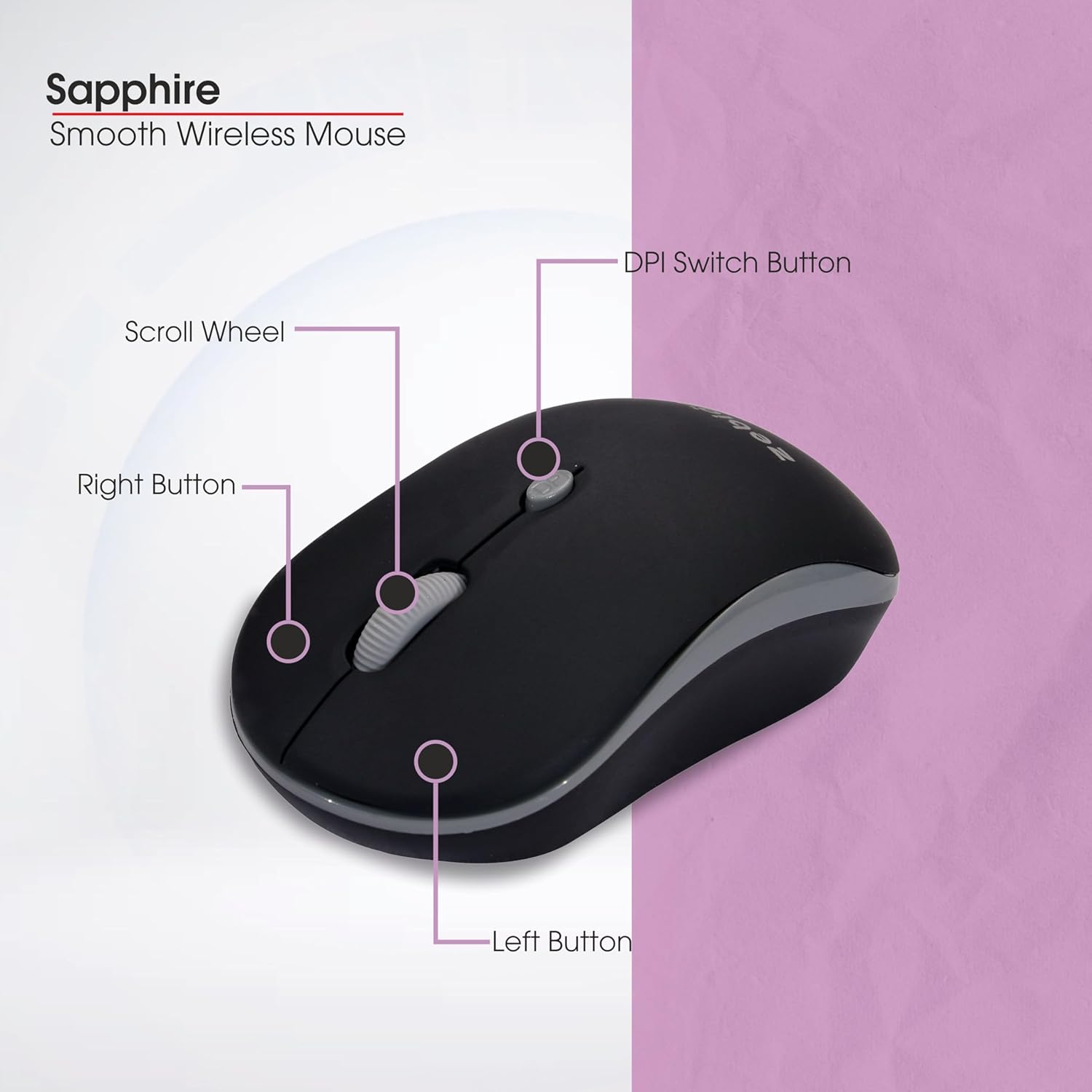 Zebion Sapphire Lightweight Wireless Optical Mouse 1600 DPI Black 6 Zebion Sapphire wireless optical mouse 2