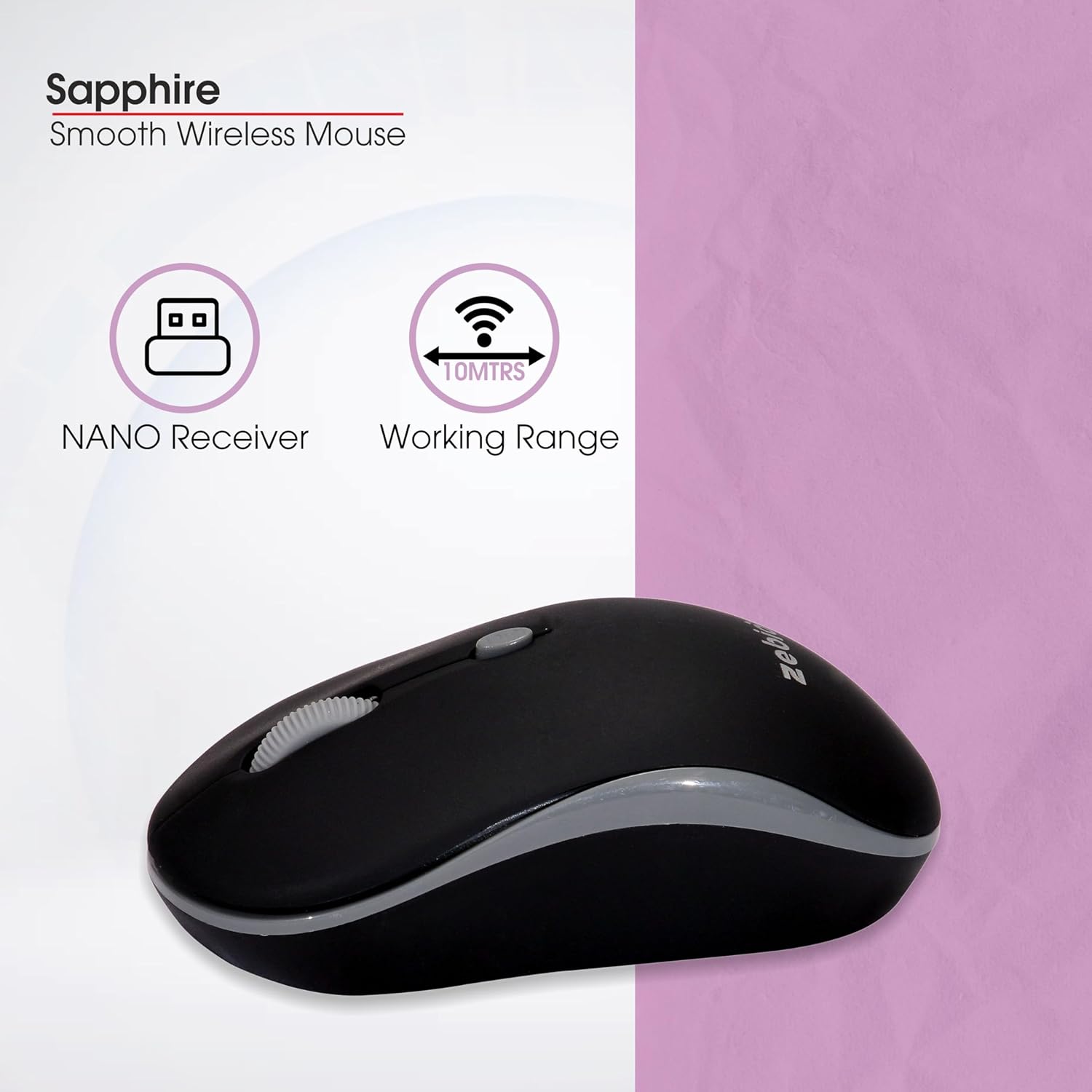 Zebion Sapphire Lightweight Wireless Optical Mouse 1600 DPI Black 5 Zebion Sapphire wireless optical mouse 3