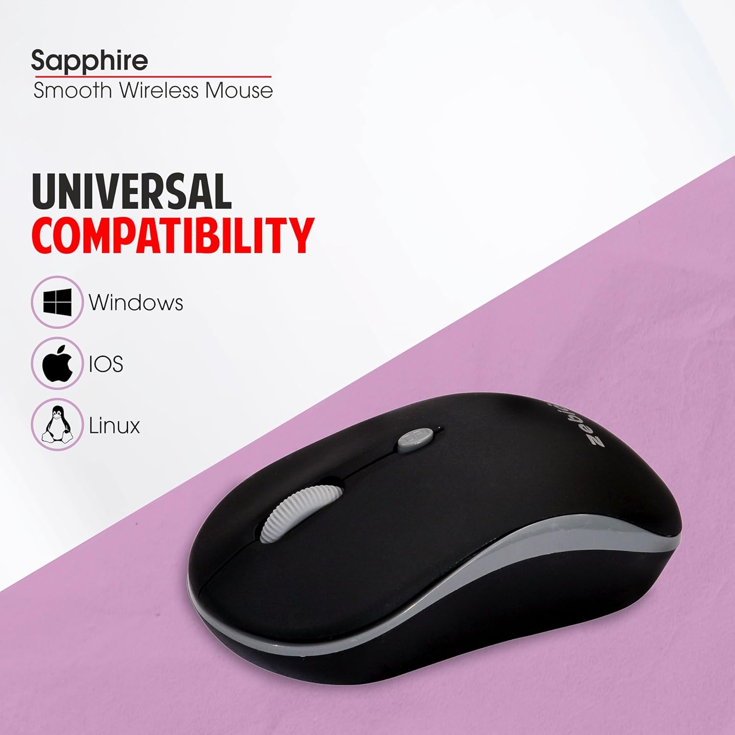 Zebion Sapphire Lightweight Wireless Optical Mouse 1600 DPI Black 4 Zebion Sapphire wireless optical mouse 4
