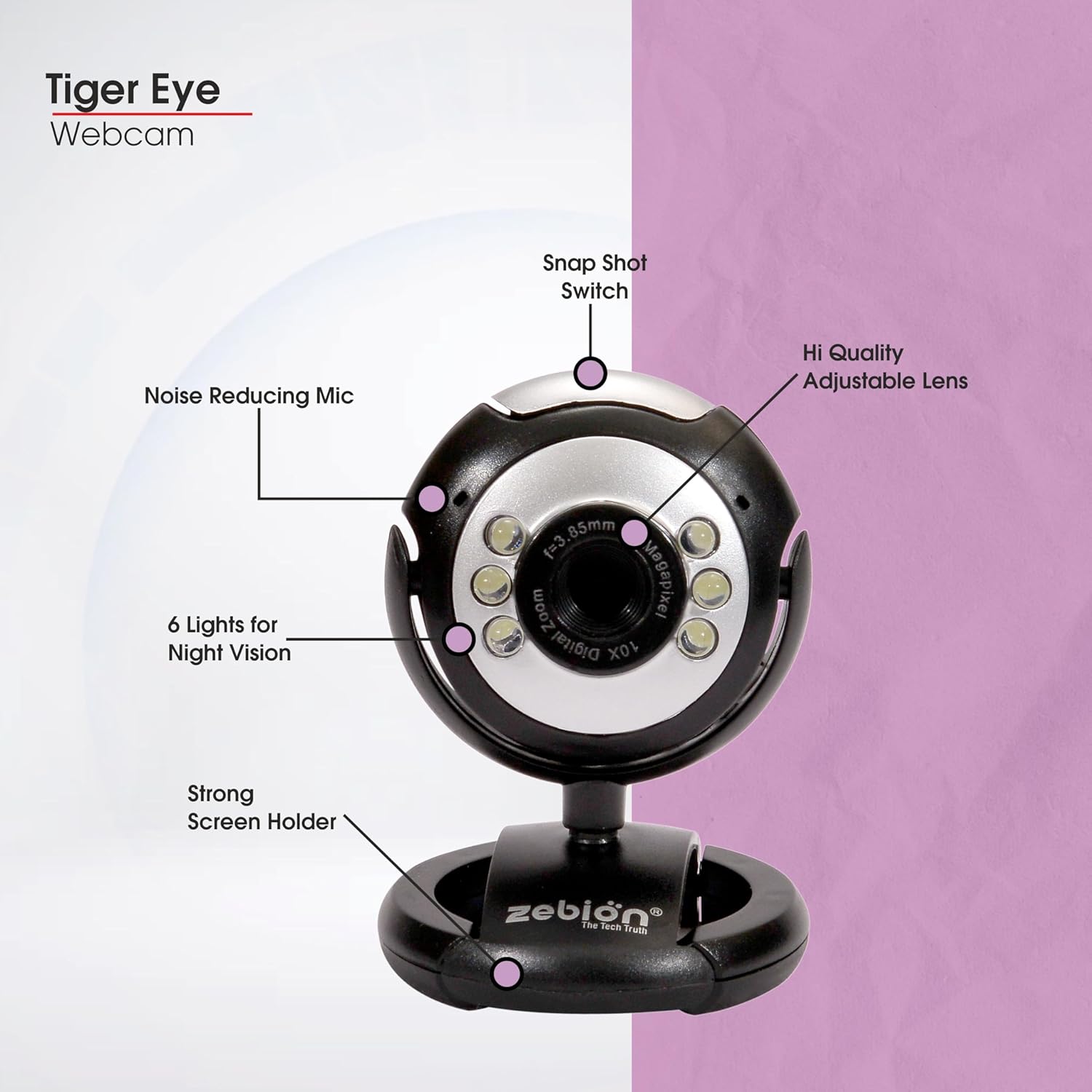 Zebion Tiger Eye HD USB Webcam with Mic & LED Lights 30FPS 7 Zebion Tiger eye digital webcam 2
