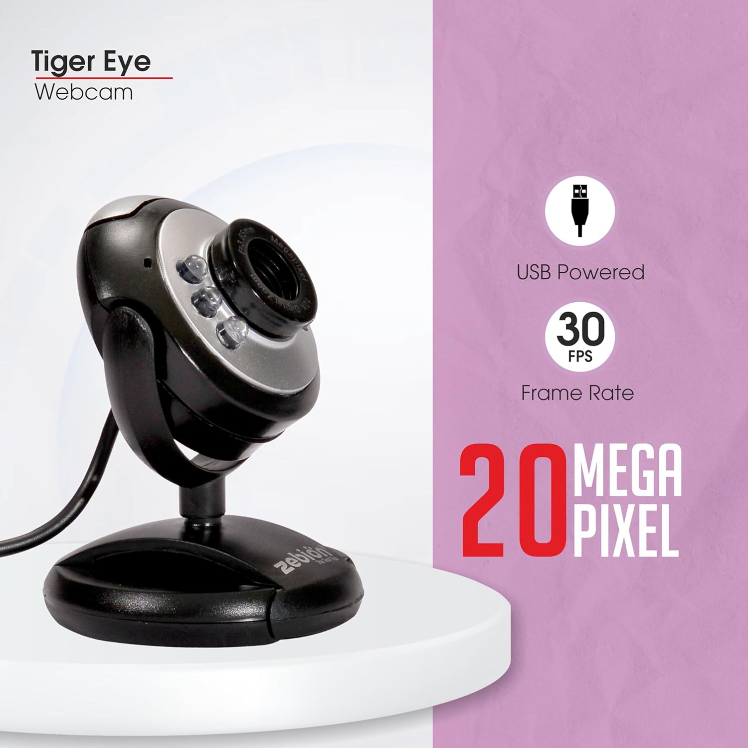 Zebion Tiger Eye HD USB Webcam with Mic & LED Lights 30FPS 6 Zebion Tiger eye digital webcam 3