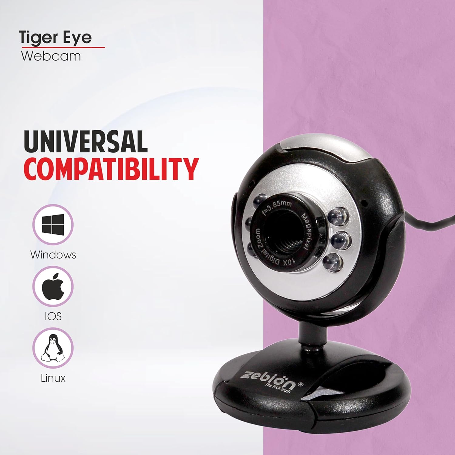 Zebion Tiger Eye HD USB Webcam with Mic & LED Lights 30FPS 5 Zebion Tiger eye digital webcam 4