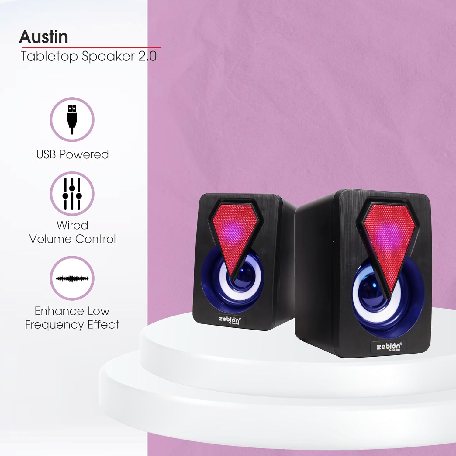 Zebion Austin RGB USB Gaming Multimedia Speakers 6W 2.0 Stereo 5 Zebion desktop speaker austin gamming 3