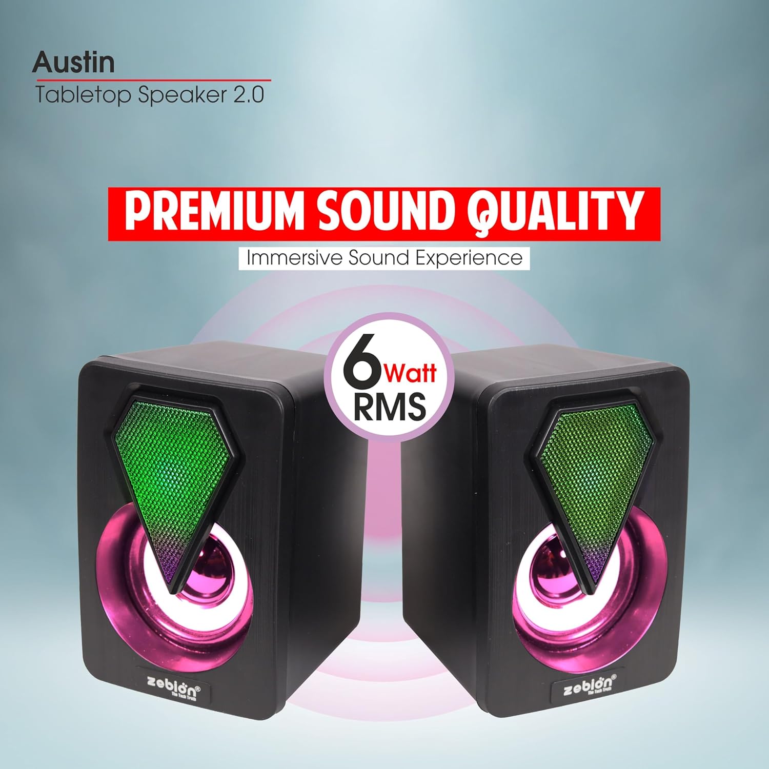 Zebion Austin RGB USB Gaming Multimedia Speakers 6W 2.0 Stereo 2 Zebion desktop speaker austin gamming 6