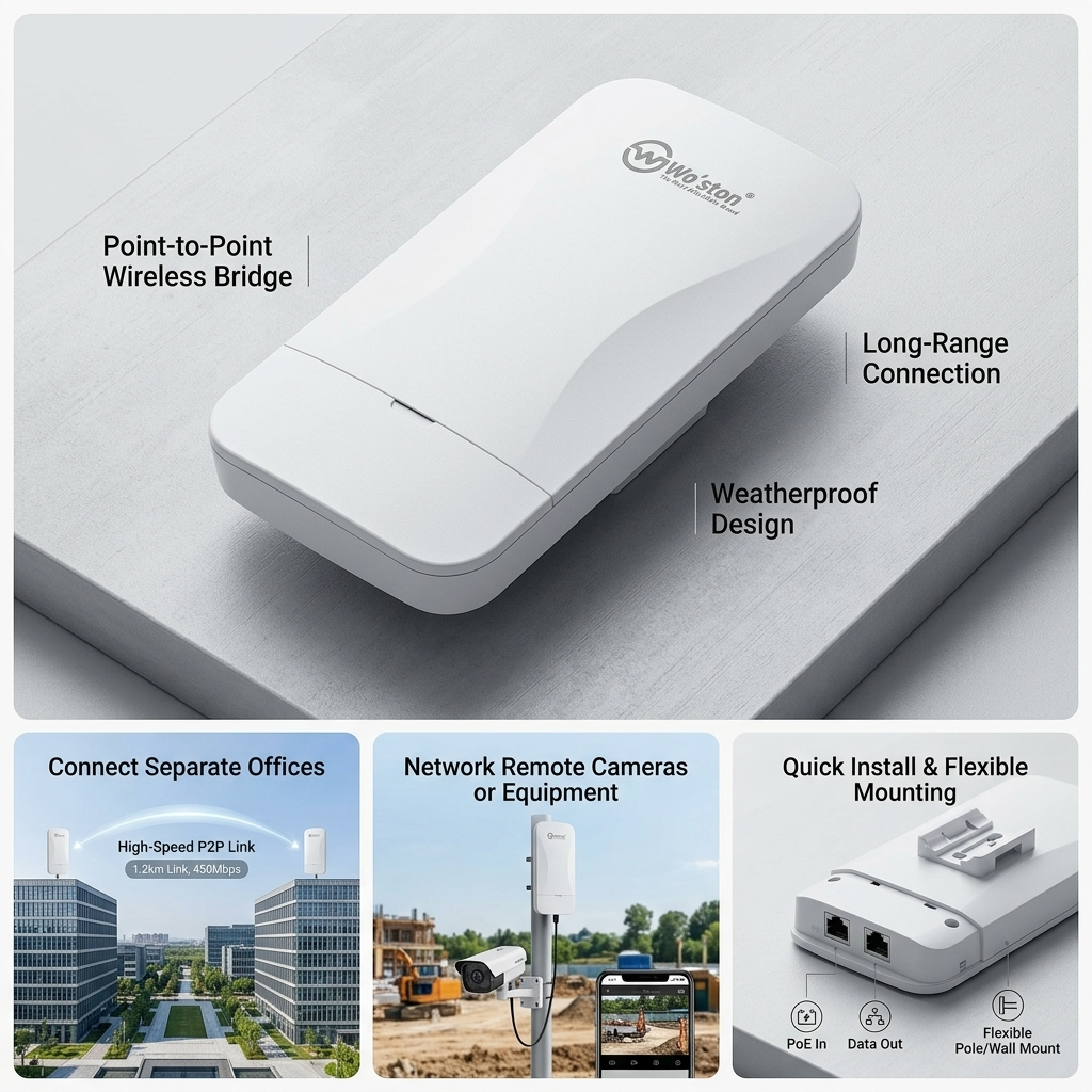 Woston 1KM Wireless P2P Bridge Kit Outdoor CPE Pair WS-OWD-P2P-1KM 4 woston p2p access 1km pair (1)