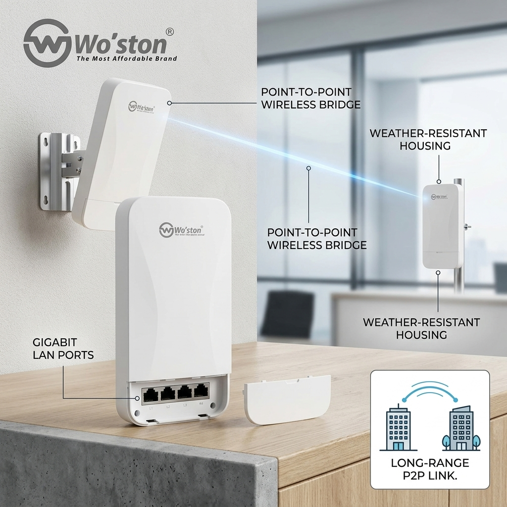 Woston 1KM Wireless P2P Bridge Kit Outdoor CPE Pair WS-OWD-P2P-1KM 1 woston p2p access 1km pair (2)
