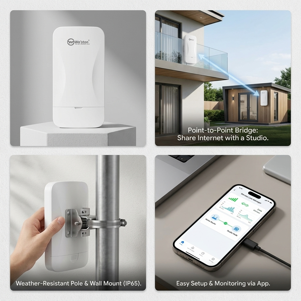 Woston 1KM Wireless P2P Bridge Kit Outdoor CPE Pair WS-OWD-P2P-1KM 2 woston p2p access 1km pair (3)