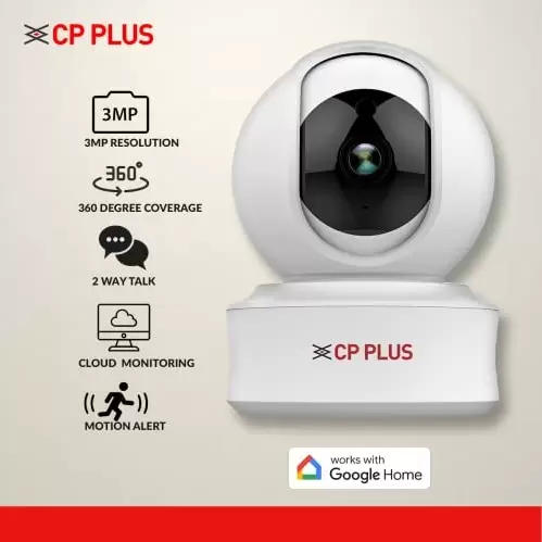 CP Plus 3MP WiFi PT Indoor Camera with Google Home Support CP-E38Q 3 Cp Plus Wifi PT Camera baby cam cp-e38q 2