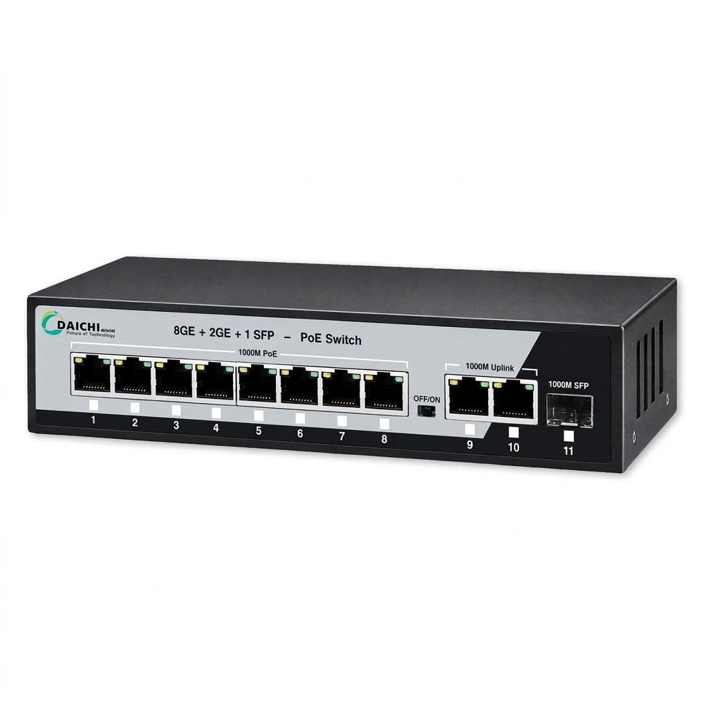 DAICHI GIGA 8+2 Gigabit PoE Switch with 8 PoE Ports, 2 Gigabit Uplink Ports & IEEE 802.3af/at Support DIPOE82G 1 Daichi POE Switch 8+2 Giga (1)