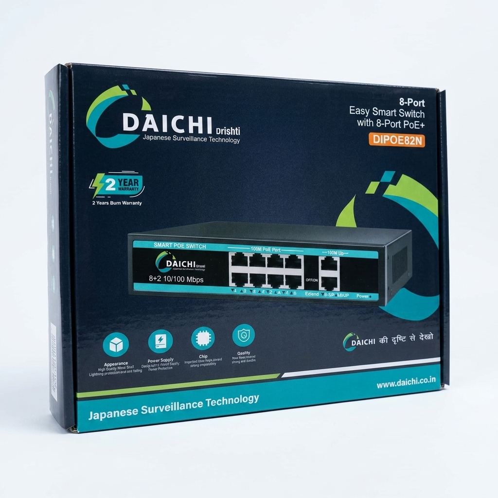 DAICHI 8+2 Port Gigabit Uplink PoE Switch with 8 PoE Ports, 2 Gigabit Uplink Ports & 250m Extend Mode DIPOE82U 1 Daichi POE Switch 8+2u DIPOE82U (1)