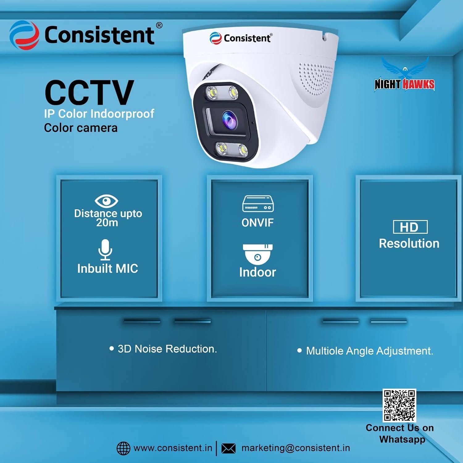 Consistent 4MP Night Hawk IP Dome Camera with Mic 20m IR CT-CM-IDW4MP 2 Consistent 4mp camera night vision ct-cm-idm4mp 1