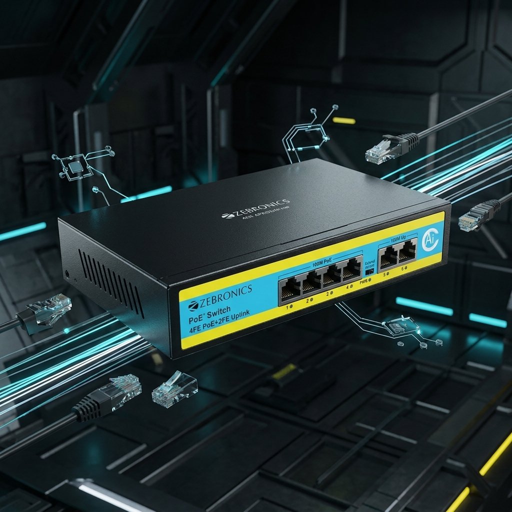 ZEBRONICS 4 Port PoE Switch with 2 Gigabit Uplink Ports & 65W Power Budget Zeb 4PM2UM 65 3 Zebronics 4port poe switch (2)