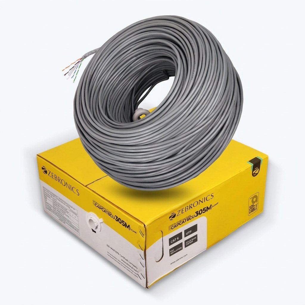 ZEBRONICS CAT6 305 Meter Solid Copper UTP LAN Cable C4PCAT6CU-305M PRIME 1 Zebronics Cat6 Cable 305m prime (1)
